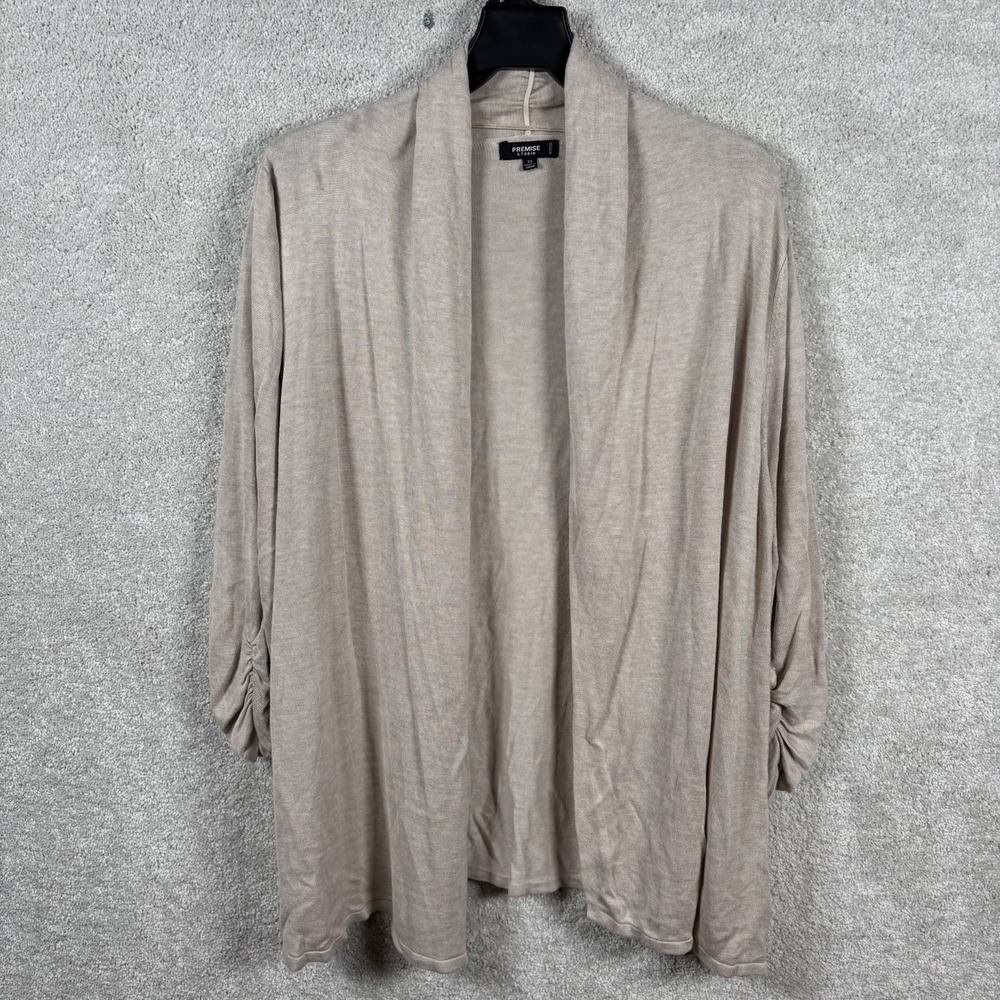 Premise Womens 3X Plus Khaki Beige Open Cardigan Sweater 3/4 Sleeve Lightweight